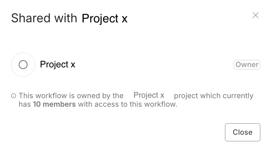 Screenshot of the sharing option within projects
